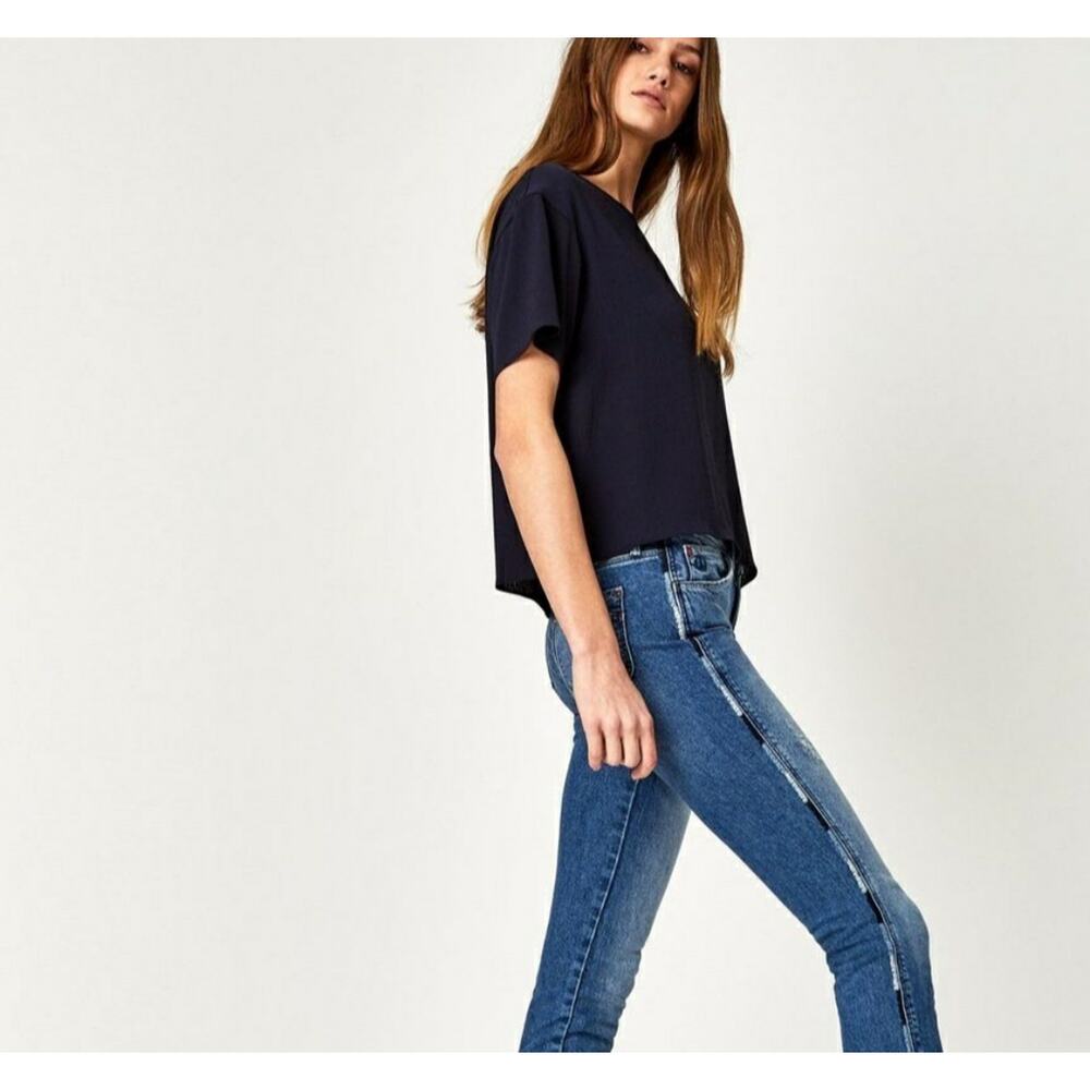 Mavi Adriana distressed mid rise skinny ankle jean raw hem size 25